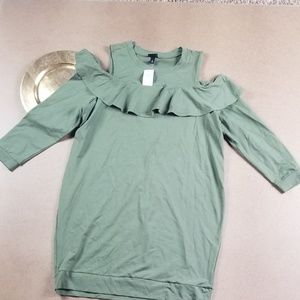 Torrid Olive Ruffle Cold Shoulder Sweatshirt Dress
